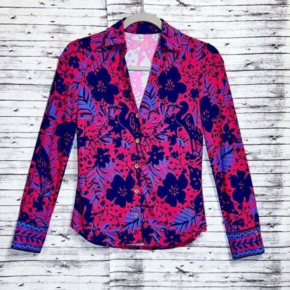 Lilly Pulitzer Marlena UPF 50+ Button Down Heron My Own Engineered - Picture 3 of 13